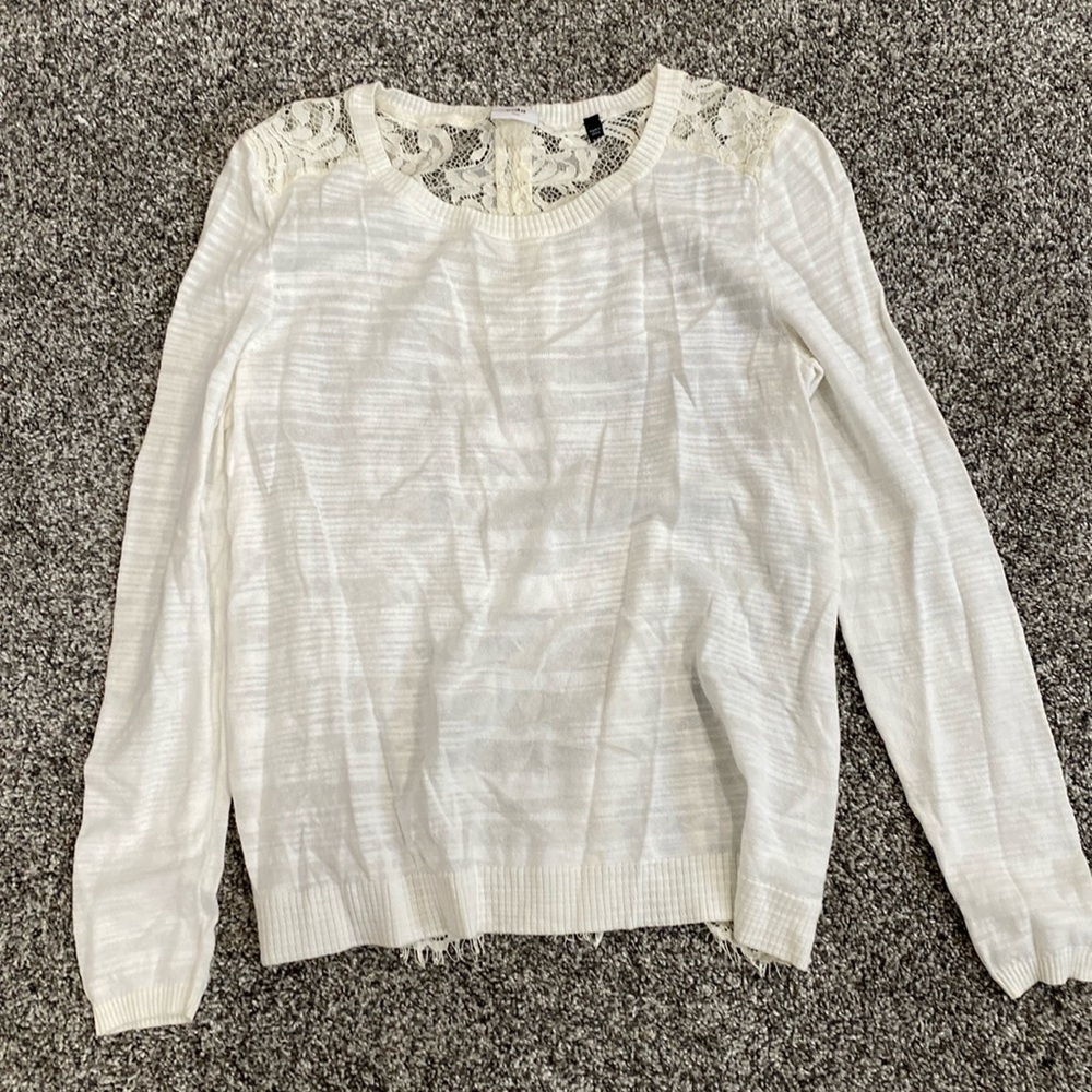 Cabi cream sweater with front lace back detailing